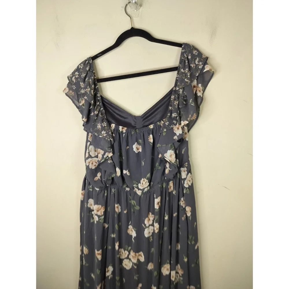 Torrid Gray Floral Chiffon Maxi Dress Ruffled Flutter Sleeve - Picture 10 of 12